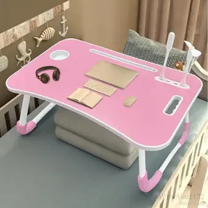 1pc Oversized Portable Laptop Bed Table - Foldable & Durable Wooden Computer Tray with Cup Holder, Drawer, USB, Fan & Light - Ideal for Reading, Writing on Bed, Sofa, Floor - Sleek  Design, Portable Work Station |       Modern Portable Table |   AAVibeVau
