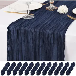 12 Pack Navy Blue Table Runners 10Ft Cheesecloth Table Runner Rustic Gauze Table Runner Romantic Long Sheer Fabric Cheese Cloth Table Runner for Wedding Party Bridal Baby Shower