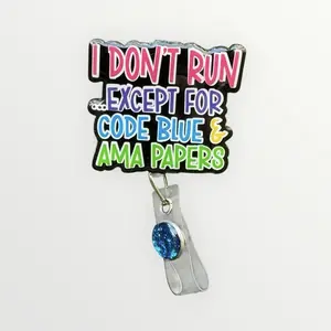 I Don’t Run Except For Code Blue and AMA Papers Badge Reel, Retractable Swivel Alligator Clip, Medical, Nurse, RN, LPN, Admissions, Nurse Accessories