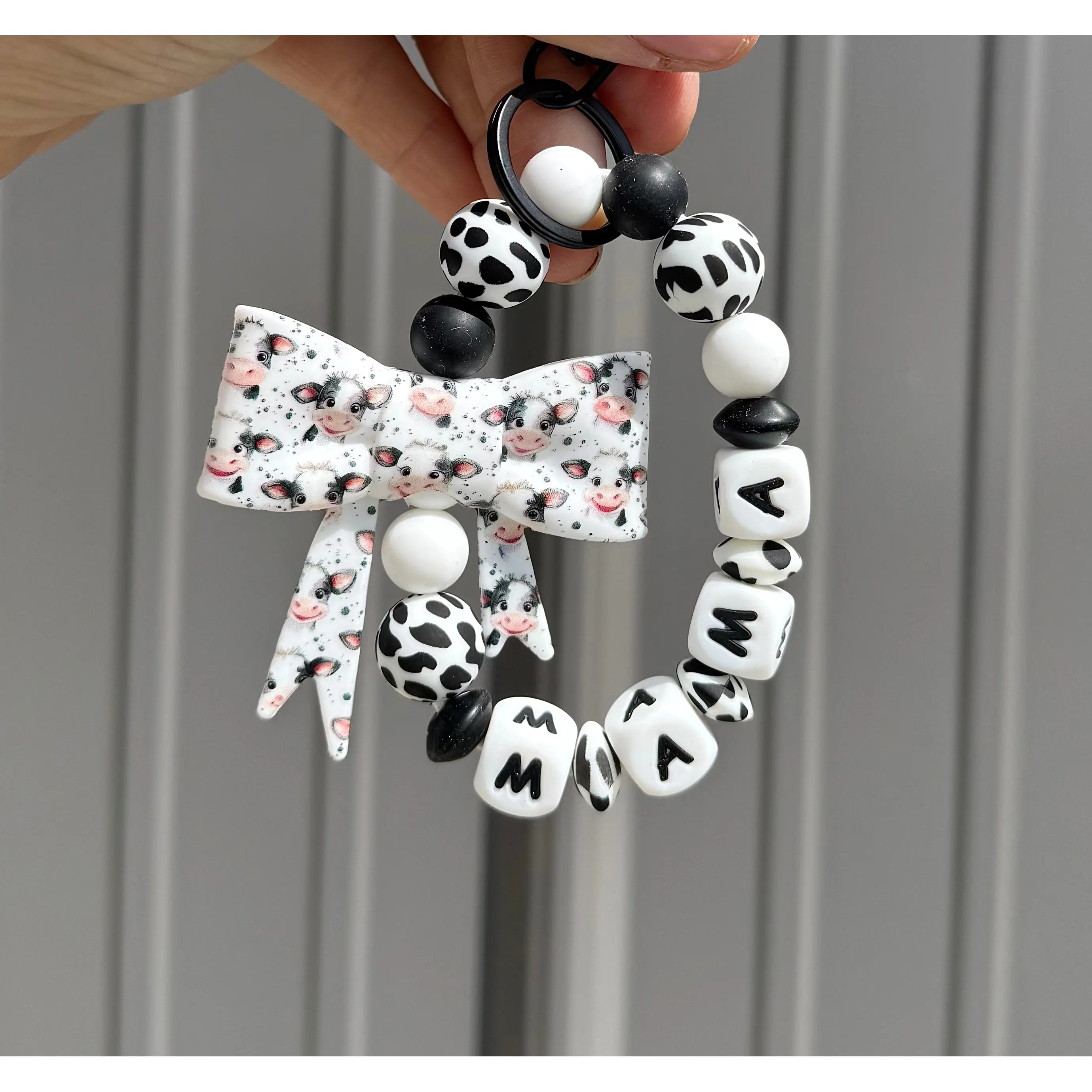 Black & White Cow Bow Mama Wristlet