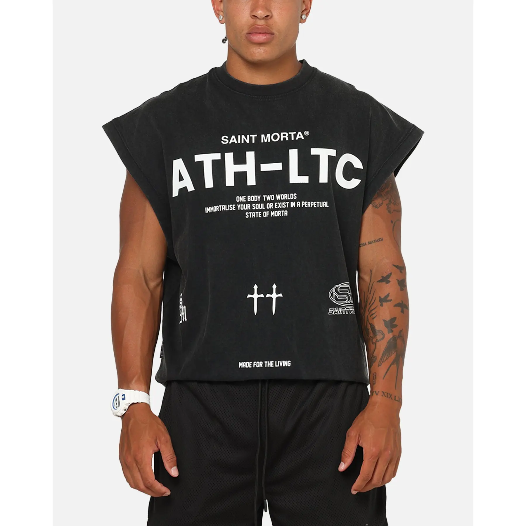 Saint Morta Athletc Cut Off Sweat T-Shirt Washed Black