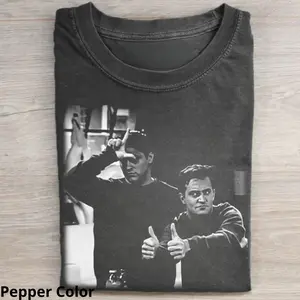 Vintage Tee with Friends Sitcom Chandler Bing & Joey Tribbiani Graphic, Casual Streetwear Menswear, Ideal Gift for Friends, Crew Neck, Shortsleeve, All Seasons