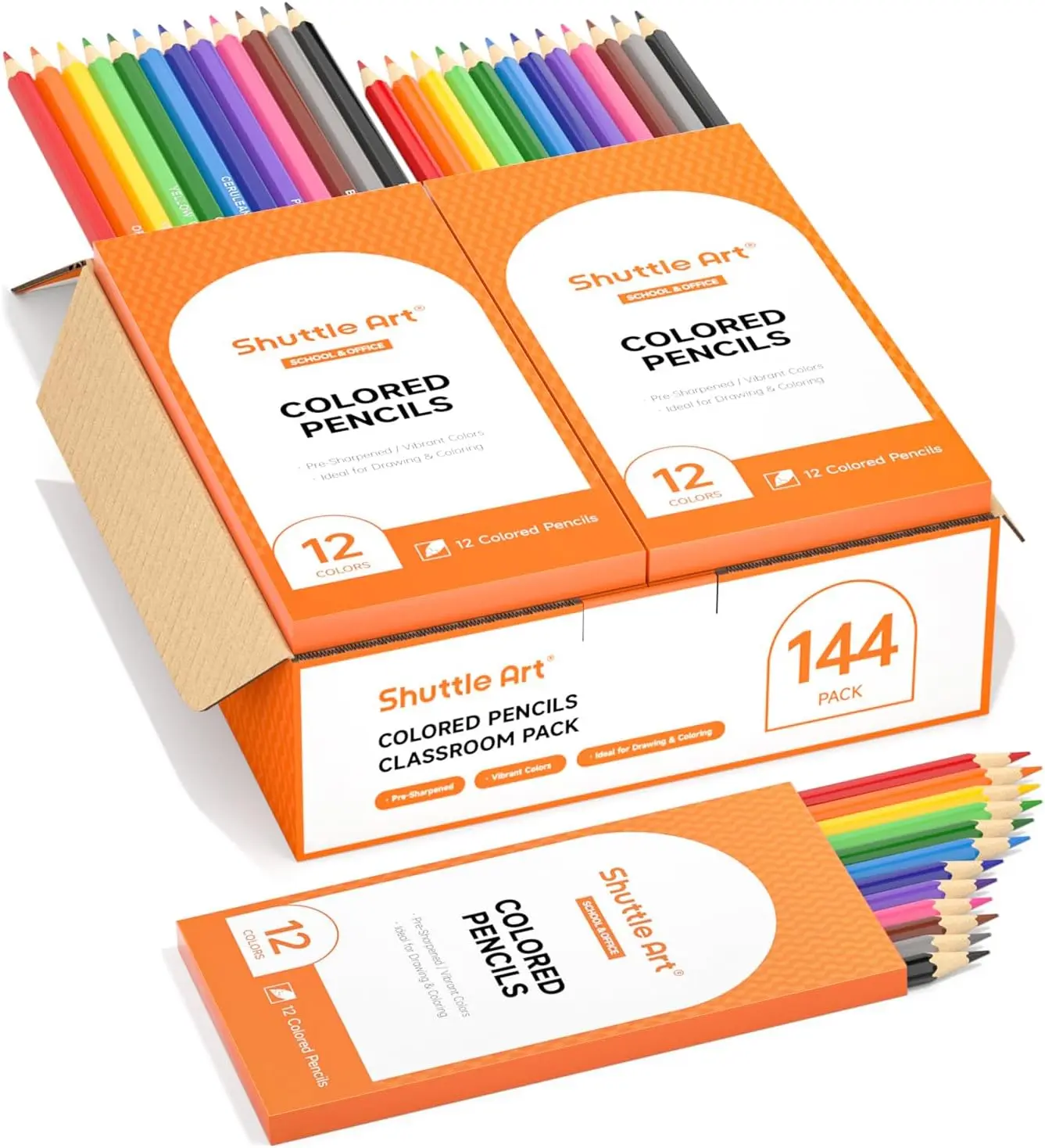 Shuttle Art 144/1296 PCS Colored Pencils Bulk, 12 Assorted Colors, Pack of 12/108, Break-Resistant, Pre-sharpened Colored Pencils for Kids, Bulk Pack School Supplies for Teachers & Students
