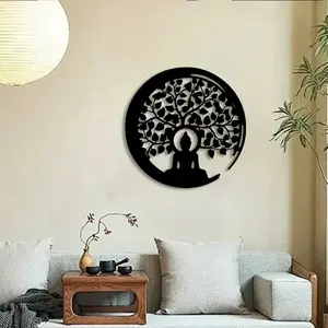 1pc Mini Buddha Tree Metal Wall Art, Mini Buddha Tree Statue Mural, Perfect for Meditation Nook, Zen Corner, Sacred Space Decor, Mini Zen Day Decor, Ideal Gift for Miniature Art Collectors