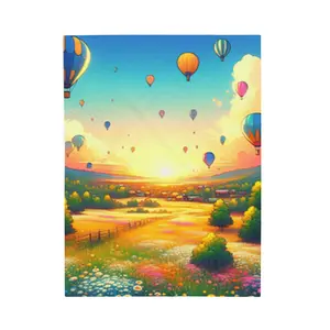 Velveteen Plush Blanket, Hot Air Balloon Meadow Throw, Bedding, Home Decor, Cozy Blanket, Gift for Nature Lovers, Birthday Present