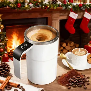 Automatic coffee mug with temperature display, USB rechargeable, made of 304 stainless steel, magnetic stirrer - portable for home/office use, temperature display, smart coffee mug, Coffee Cups, perfect gift for coffee lovers.