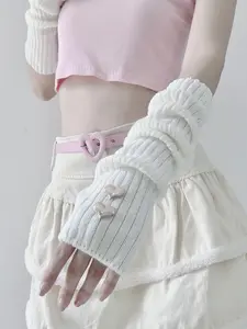 Women's Cute Heart Design Fingerless Gloves, 1 Pair Trendy Knitted Lose-fitting Gloves, Chic Y2k Accessories for Daily & Party Decor, Winter Gloves