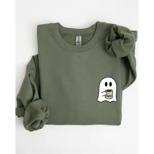 Ghost, Coffee Lover, Pocket, Skeleton, Ghost, Witch, Skull, Funny, Spooky, Aesthetic, Meme, Halloween, Costume Sweatshirt