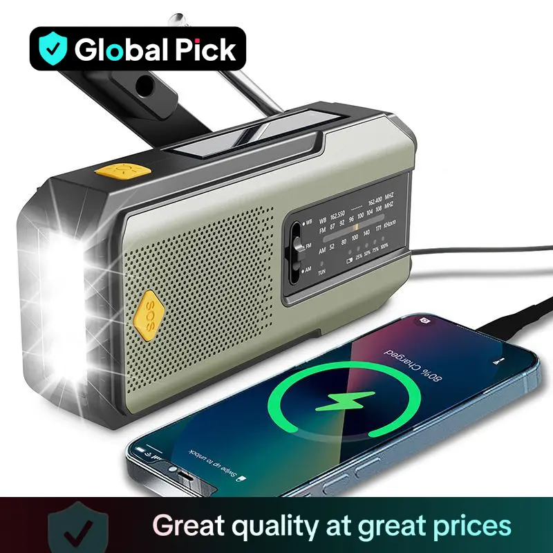 Hand-Crank/Solar Radio, Emergency Audio Radio Equipment with 2000mAh Power Bank & LED Light, Summer Portable Compact SOS Alarm Weather Radio, Outdoor