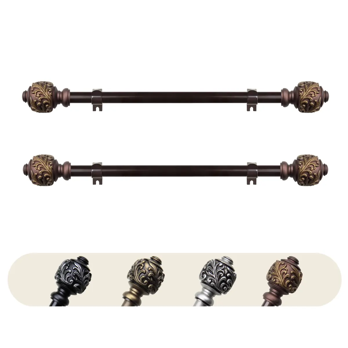 Durable Aria Side Curtain Rod Set of 2 - Home Curtain Rod Holder Window-Dressing Hardware, 0.625 in. Dia, Cocoa, 12-20 in. Adjustable Window Hardware