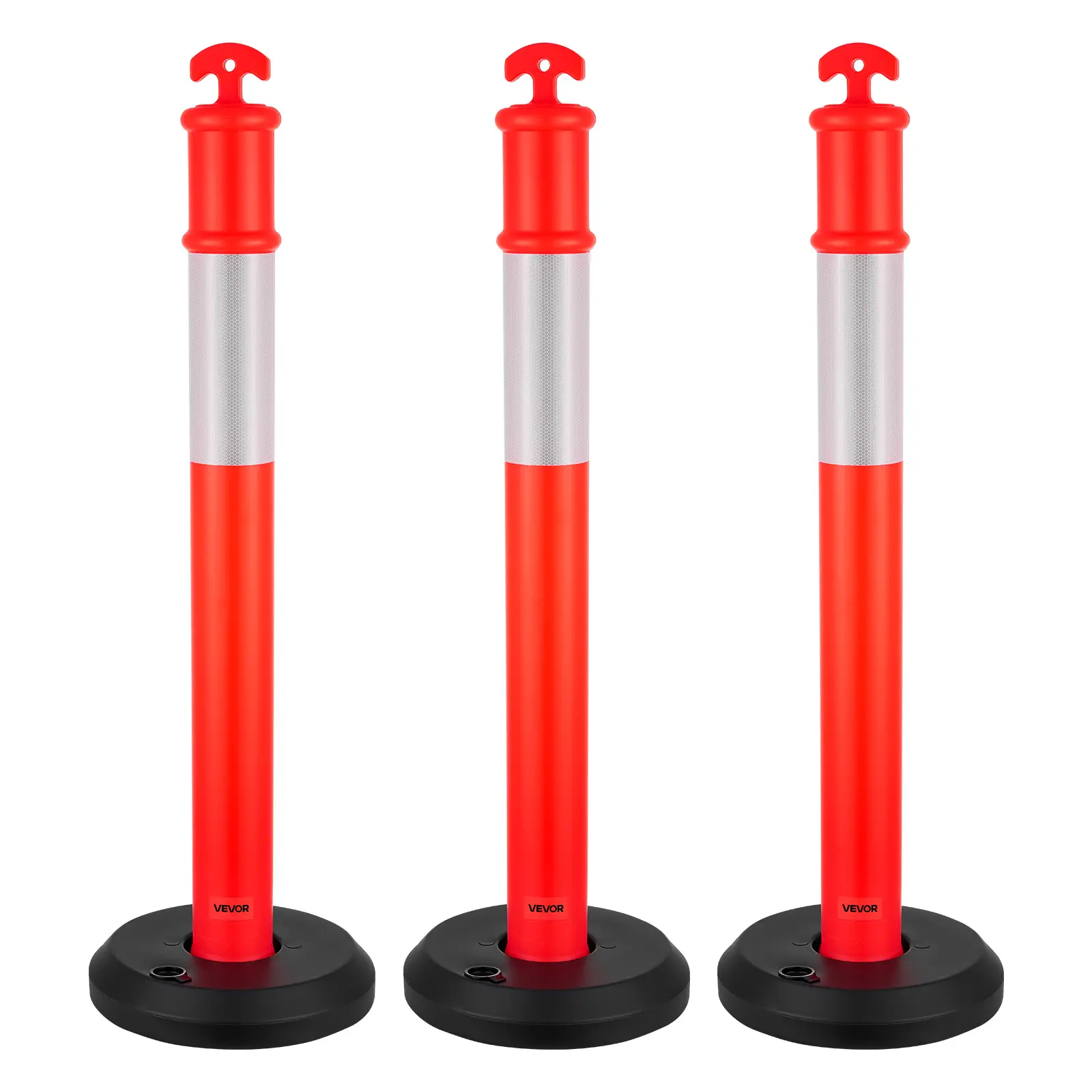 【summerfinds】VEVOR 3-Pack 45-in Heavy Duty Traffic Delineator Posts with Fillable Base, 360° Reflective Strips, Arrow-Shaped Top, Reflectors for Construction Sites, Commercial Parking Spaces