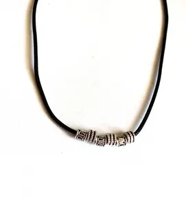 NEW Black Leather Men's Metal Pendant Surfer Necklace Choker 18" Gifts for Him