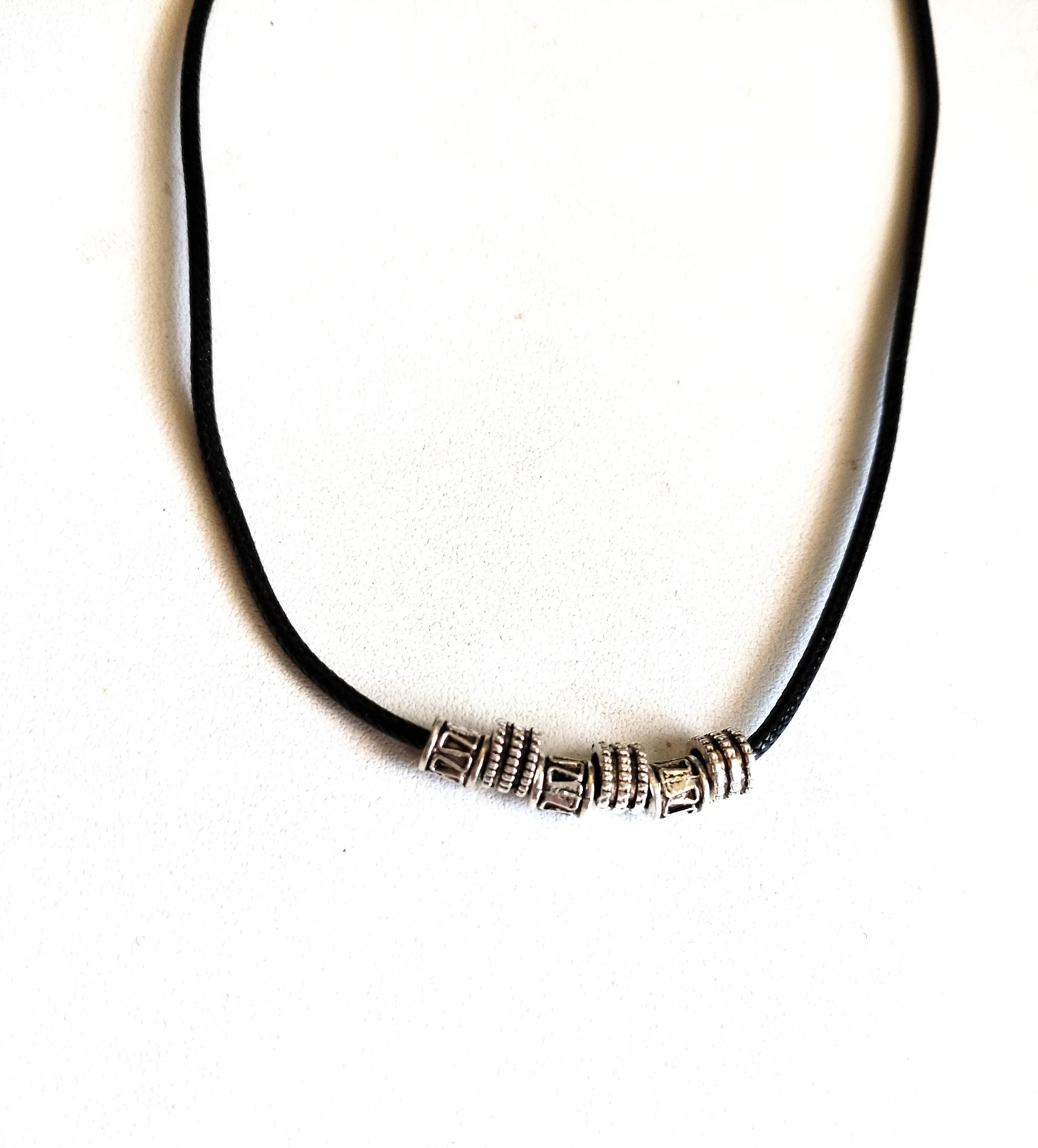NEW Black Leather Men's Metal Pendant Surfer Necklace Choker 18" Gifts for Him