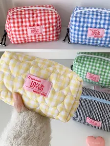Korean Plaid Dopamine Makeup Bag Cosmetic Bag Cosmetic Pouch, Handheld Cosmetic Pouch, Large Capacity Student Dorm Skincare Storage, Portable High Aesthetic Washbag, Back-To-School Stationery Organizer, Travel Beauty Bag