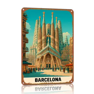 Barcelona Sagrada Familia Retro Vintage Aluminum Print Wall Sign - 8x12 in Aluminum-Based, Hispanic-Inspired, Spanish-Style Home Decor Plaque Gift for Home, Office, Aluminum-Based Home Signs, Hispanic-Inspired Home Signs