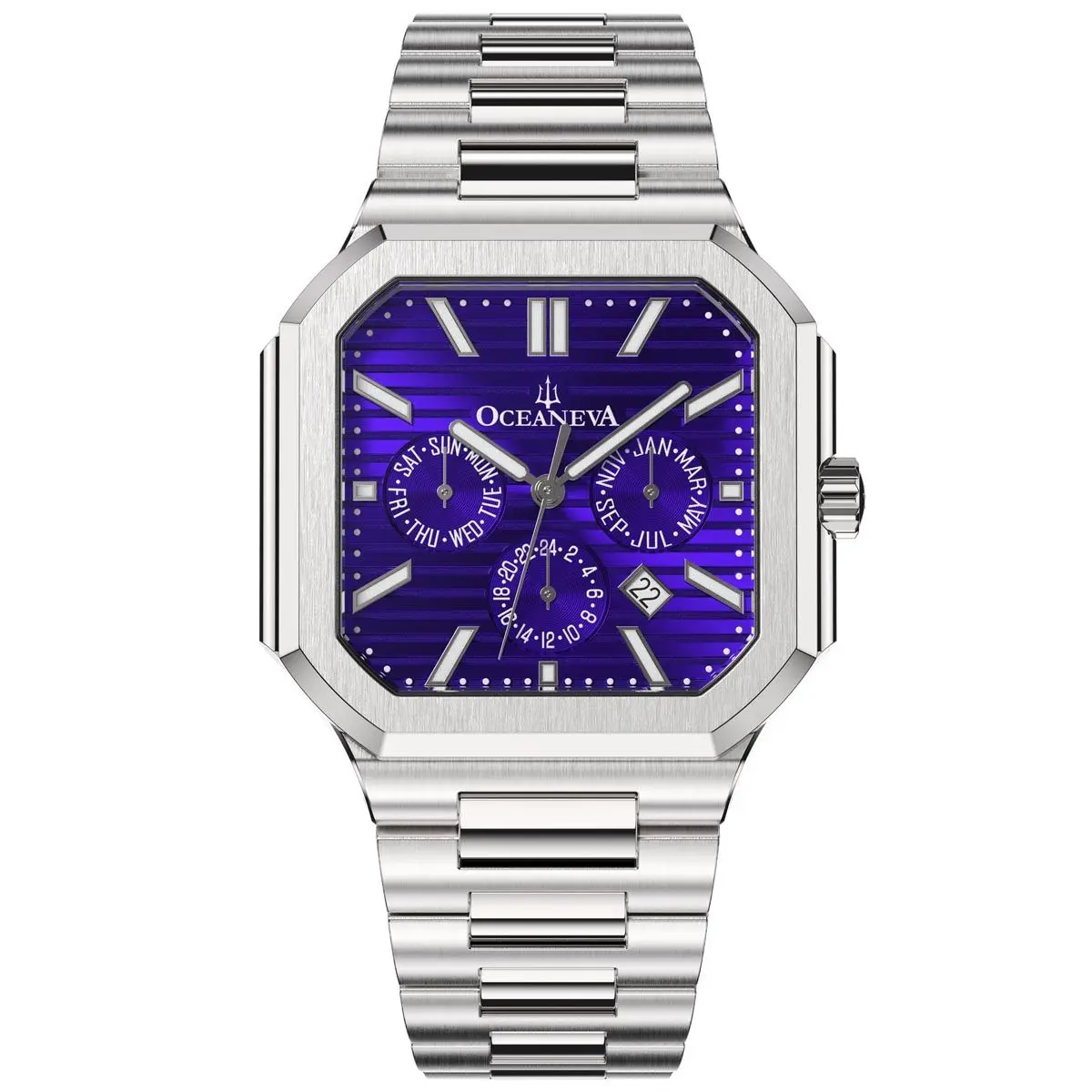 Oceaneva Tenuis Thin Japan Automatic Miyota 26 Jewel Calendar Watch - Purple Dial