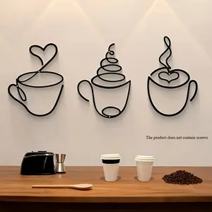 3-Piece Creative Coffee Wall Hanging Statue Decor, Wall Mounted Decor, Iron Art Craft for Cafe Interior, Home Decoration, Perfect Christmas Gift