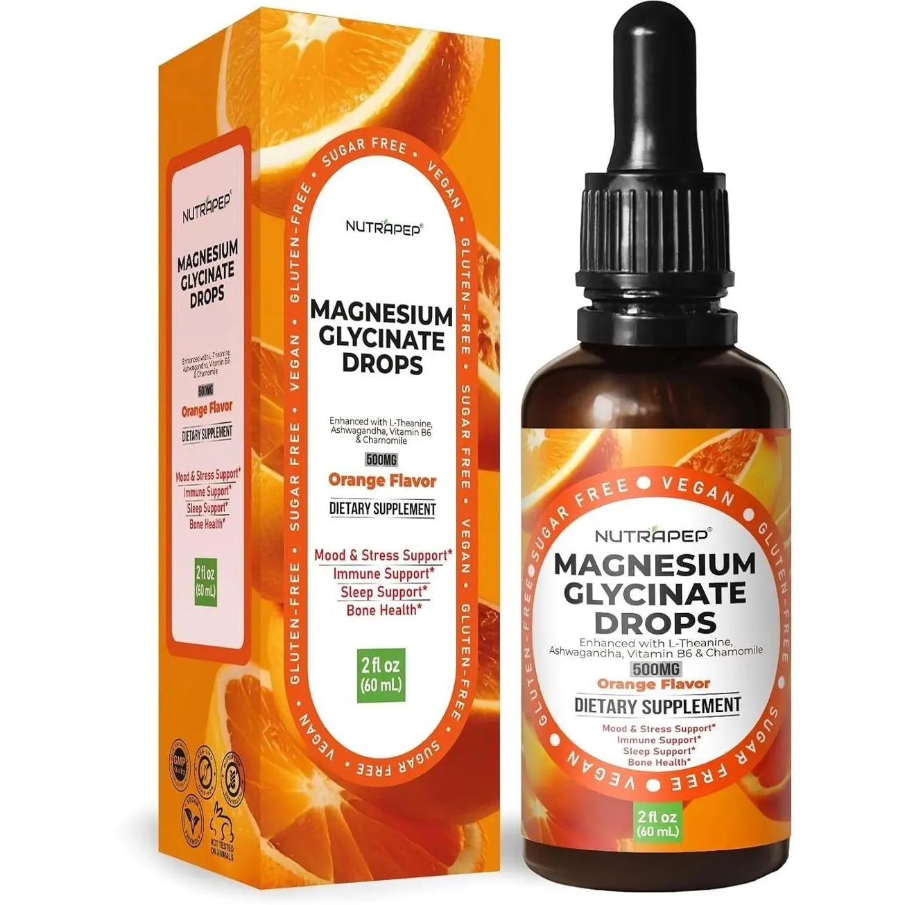 Liquid Magnesium Glycinate Drops Supplement - 500mg Cortisol Complex with L-Theanine Ashwagandha Vitamin B6 Chamomile - Wellness Sleep Stress Mood Support for Adults Men Women
