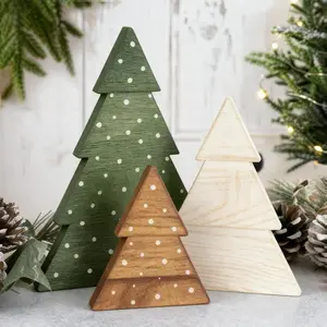 Christmas Decor, Set of 3 Wooden Tabletop Christmas Tree Decorations Sign, Farmhouse Neutral Freestanding X-mas Tree for Home Mantel Shelf Office