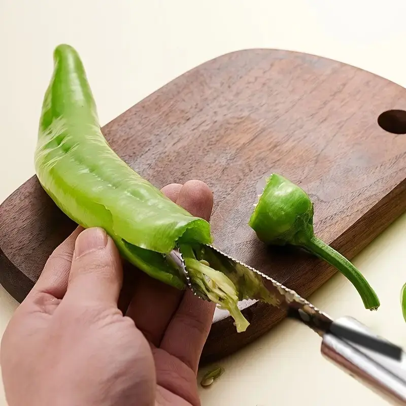 Stainless Steel Pepper Corer, Dual Serrated Blade Jalapeno Seed Remover Tool, Easy Twist Chili Deseeder, No More Spicy Hands, Multi-purpose Fruit Vegetable Core Extractor Kitchen Gadget