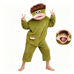 Funny Big Mouth Monster Frog Onesie for Adults, Silly Plush Hooded Costume Jumpsuit, Unisex Cosplay Pajamas for Halloween, Party & Loungewear