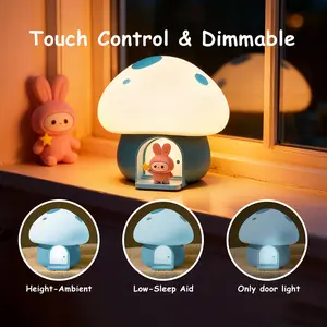 Mushroom Lamp Cute Mushroom Night Light 3 Levels Dimmable Night Kids Night Light Kawaii Bunny Mushroom House Silicone Tap Control 3-Step Dimmable 30/60 Min Auto-Off Timer Rechargeable Bedside Nursery Lamp mushroom table lamp