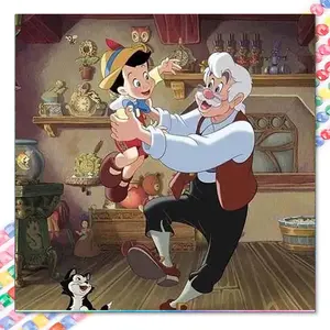 5D DIY Full Drill Round Diamond Painting - Diamond Art Kit Pinocchio, Old Carpenter Mosaic, Canvas - DIY Decorative Painting, Home Wall Decoration, Suitable for Halloween and Christmas, Birthdays and Anniversary Gifts