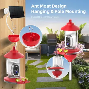 2K Smart Hummingbird Feeder with Camera  Solar Powered, AI Bird Identify, Auto Motion Detect, Ant Moat & Pole Mount, 20oz – Perfect Gift for Bird Lovers