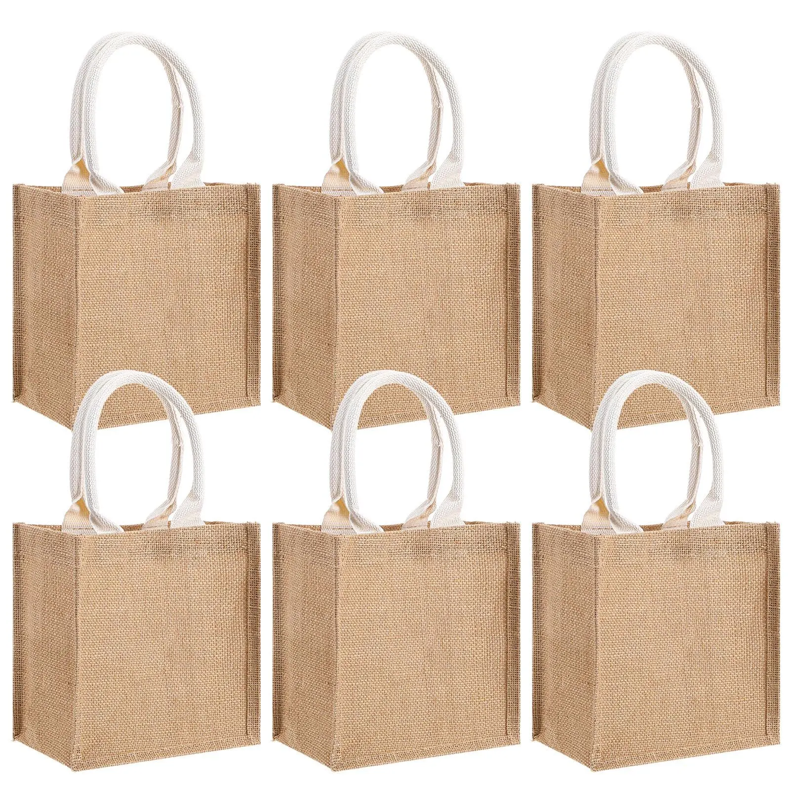 6PCS Rustic Lightweight Small Burlap Tote Bags with Handles, 8.27x9.06x5.91in Reusable Blank Jute Bags for Women - Mini Compact for Baby Showers, Weddings, DIY Projects, Shopping (Home & Festive Party Supplies)