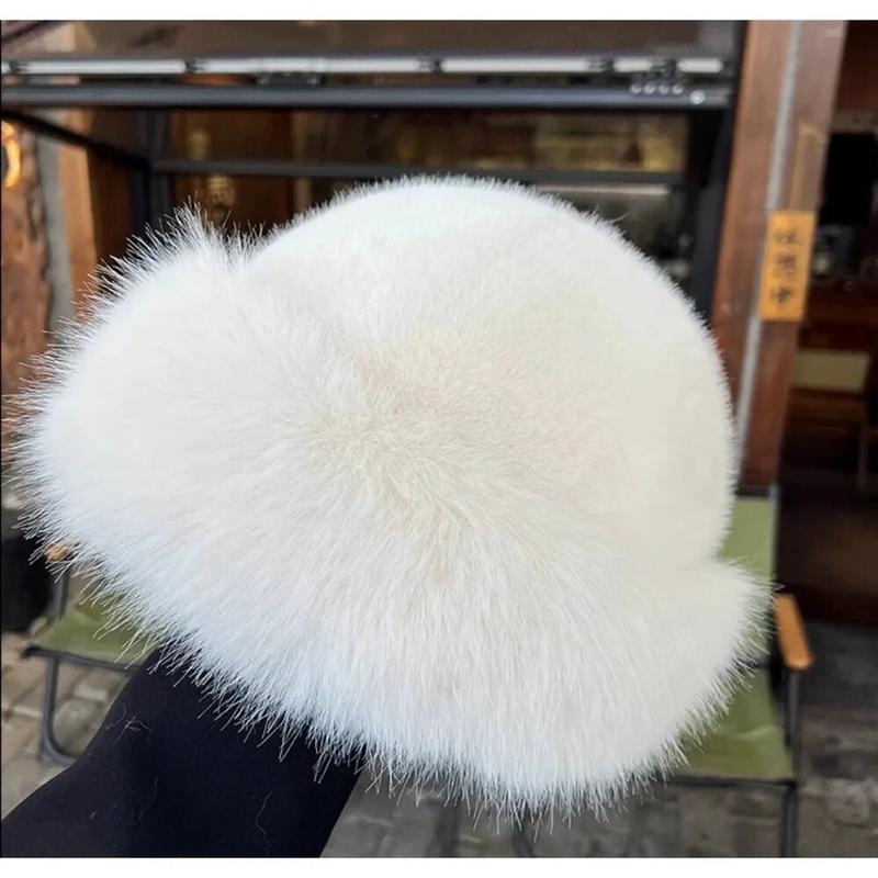 omens Winter Faux Fur Bucket Hat, 2025 New Warm Plush Fluffy Furry Mink Hats Thick Fisherman Cap for Girls Women