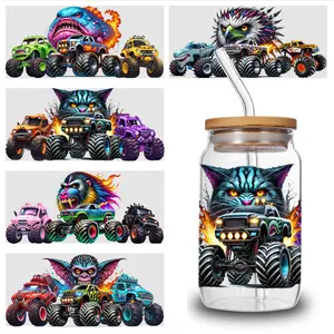 5 Sheets Monster Truck UV DTF Stickers UV DTF Cup Wraps Stickers - for 16 Ounce Libbey Cups - Animal 3d Crystal Label - Waterproof And Scratch Resistant Sticker - DIY Sticker for Glass Cups And Bottles