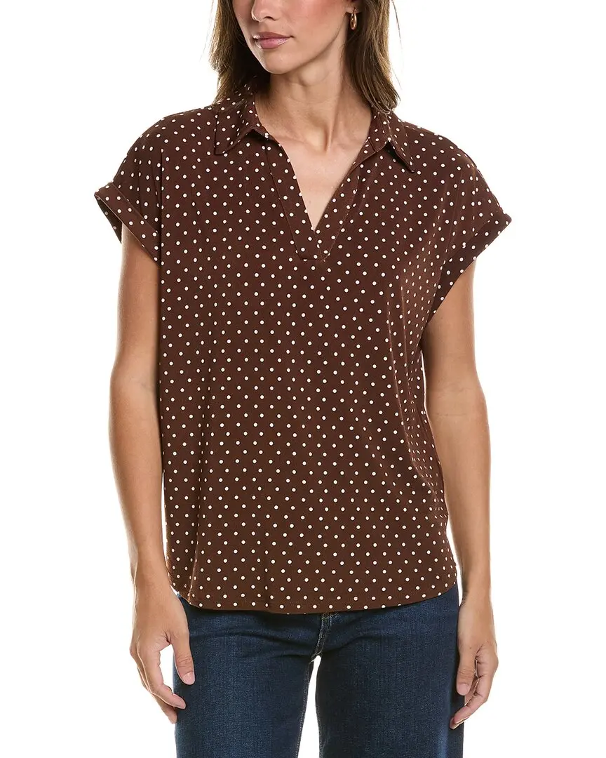 Adrianna Papell Printed Open V Collar Knit Moss Crepe Top