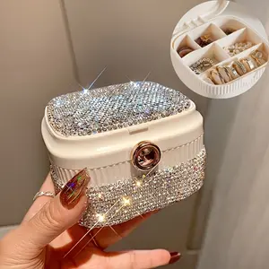 1pc Jewelry Storage Box Light Luxury Sparkle Artificial Diamond Set Ring Earrings Bracelet Necklace with Mirror Storage Box Travel Portable Jewelry Sorting Box Festival Creative Gift, Jewelry Boxes