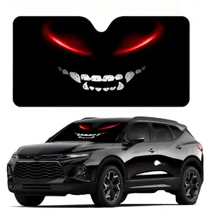 1pc, Demon-Style Car Windshield Sun Shade, Fanged Red-Eye Printed Pattern, UV Protection, Stylish Design, Easy to Install, Foldable for Convenient Storage, Keeps Your Vehicle Cool, Perfect for Cars, SUVs, and Trucks, Suitable for Daily Commutes