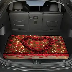1pc Stylish Car Trunk Mat | Romantic Deep Red Rose Heart Arrangement with String Lights and Petals, Valentine'S Day Celebration Scene, Durable Polyester, Keeps Trunk Dry & Clean, Adds to Your Vehicle Interior, Car Trunk Protector Mat