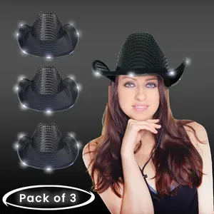 LED Light Up Flashing Sequin Cowboy Hat - Pack of 3 Hats