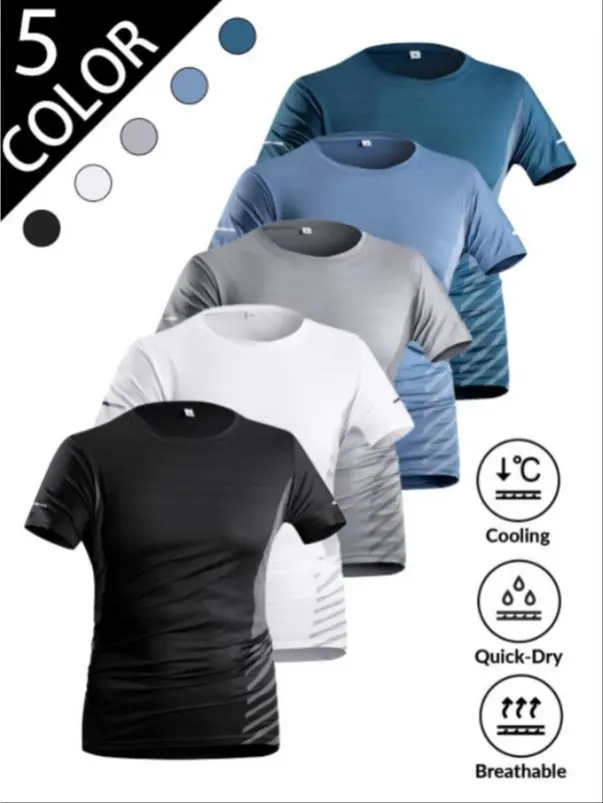 2026 Men’s Ice Silk Short-Sleeve Quick-Dry T-Shirt - Brand New Ice Silk Poly Fabric, Breathable Mesh Panels, Thin Lightweight, Instant Cool Silky Feel, Ideal Summer Top for Casual Sport, Running, Gym Workouts