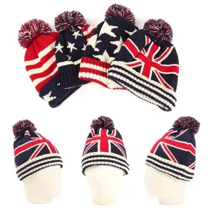 Union Jack/ USA American Flag USA Beanie Stars & Stripes - Cuffed Cap Knit Winter Stocking Hat, Handmade, England, London, Brittan