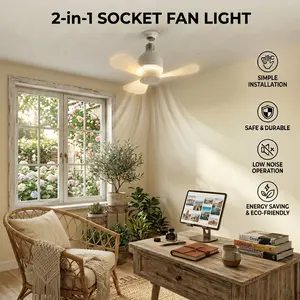 2pcs Mini Socket Fan Lights, Portable Small Three-Blade Small Pendant Fan Light, Two-In-One LED Pendant Fan Light, Bulb Screw in Ceiling Fan with Lights, Ideal for Bedroom Living Room Kitchen Garage
