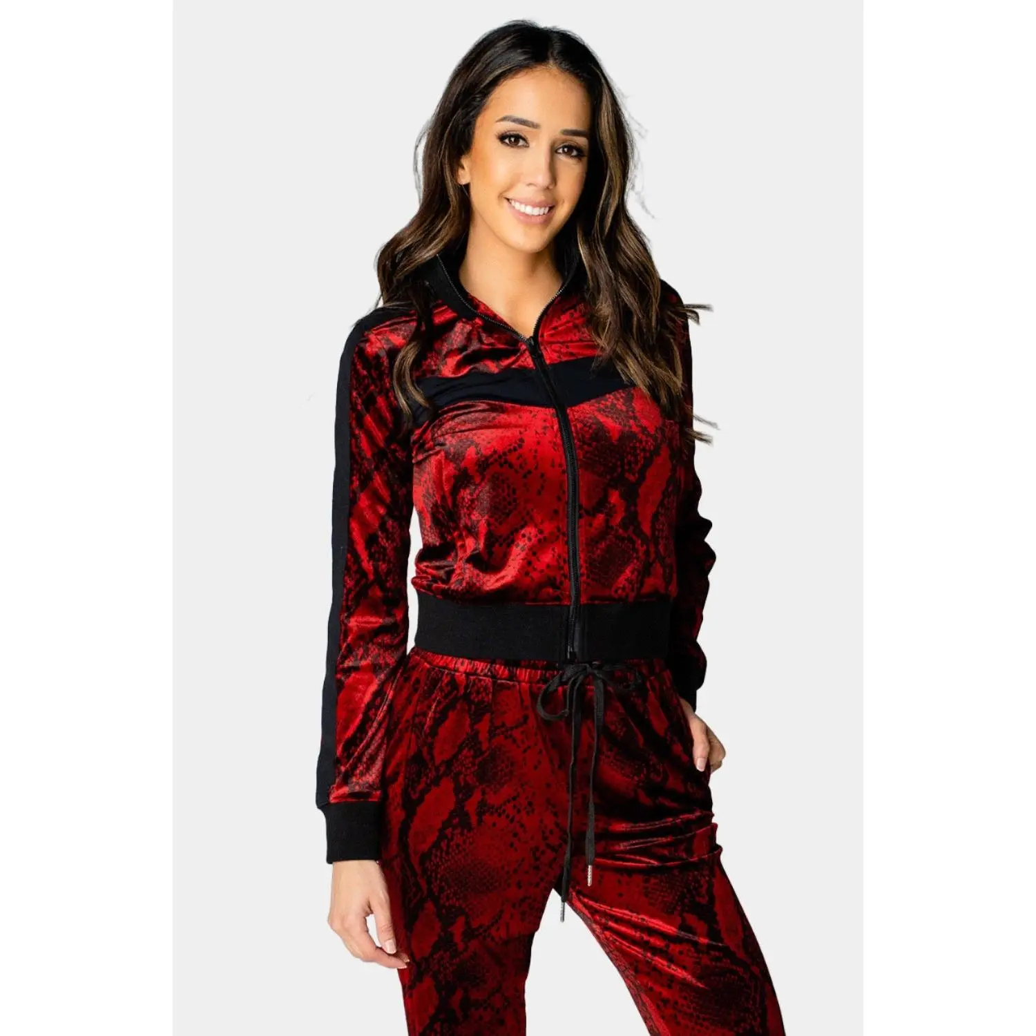 Carmela Velour Track Jacket - LAVA ROCK *Final Sale*