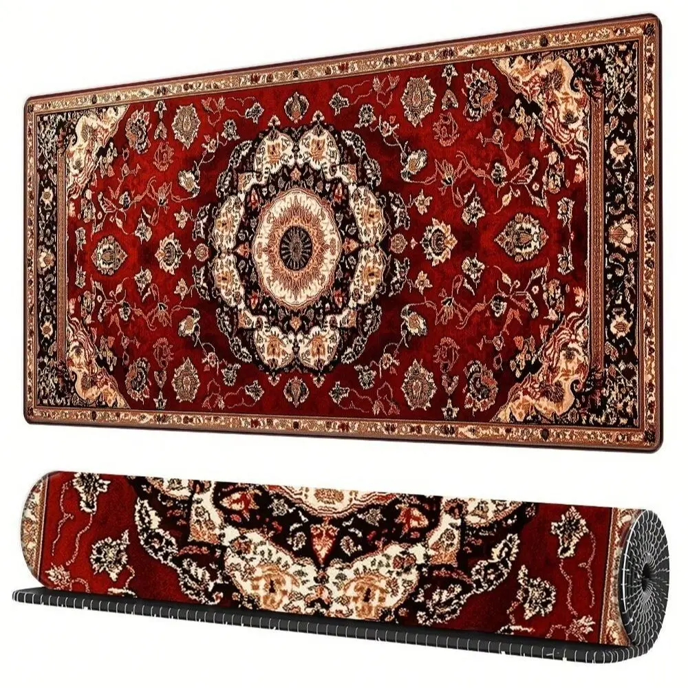 Bohemian Style Mouse Pad, Persian Carpet Pattern Desk Mat, Non-Slip Rubber Base, Washable Large Gaming Mouse Pad, 35.4x15.7 Inches, Office, School, Home
