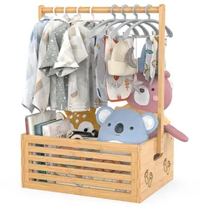 BAMBOOHOMIE Baby Shower Crate Closet, Baby Baskets with Hangers Handle, Baby Crate Box for Baby Shower, Welcome Gift Basket for Newborn Baby, Pregnancy Gift for New Parents (Natural, Large Size)