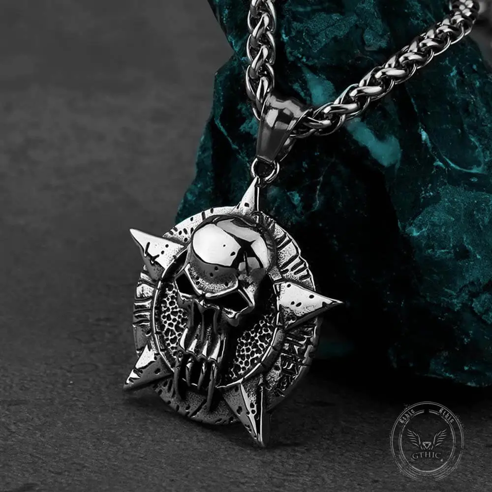 GTHIC Punk Pentagram Skull Stainless Steel Necklace Pendant, Durable Dark Occult Style Jewelry Accessory for Everyday Wear, Wardrobe Addition or Birthday Gifts