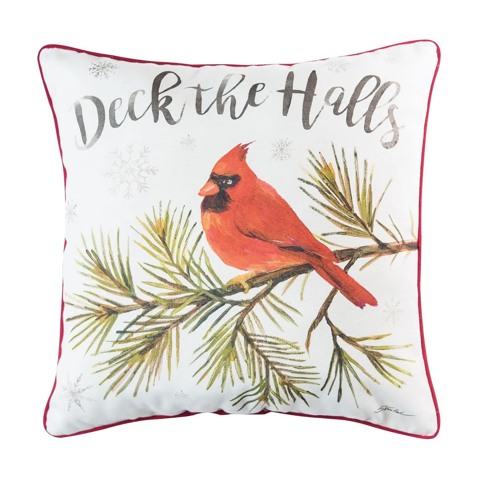 18" x 18" Deck the Halls Cardinal Throw Pillowby Valerie