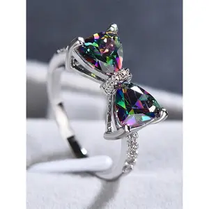 Hot Fashion Rhinestone Decorated Bow Design Ring, Artificial Zircon Ring, Cubic Zirconia Rings, Elegant Wedding Engagement Bridal Jewelry for Women, Trendy All-match & Exquisite Jewelry for Birthday Gift, Gifts for Wife