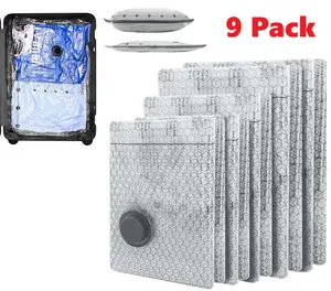 Cordless Travel Vacuum Storage Compression Bag Set (9 Pack, 3 Sizes) – No Pump Included, Waterproof Reusable Space Saver, Vacuum Bags for Travel, Ideal for Carry-On Suitcases & Outdoor Use