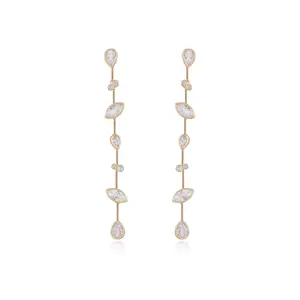 Ettika Falling Bezel Crystal Dangle Earrings 18kt Gold Plated Brass Cubic Zirconia 3 Inches Long Earrings for Any Occasion