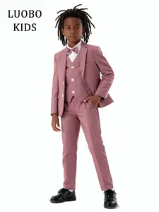 【LUOBOKIDS】4-Piece Pink Formal Suit for Boys, Suitable for Weddings and Parties, Elegant Boywear, Tailored Best Man Dress Set for Special Occasions! (Shirt Not Included)--23806