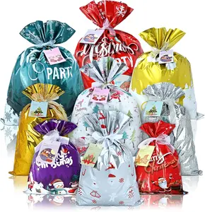 20PCS Christmas Gift Bags Assorted Sizes 9 Styles Reusable Santa Bags for Holiday Decorations Party Favors Festive Gifting