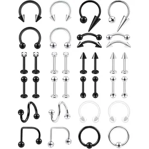 34 count 16G Lip Rings Stainless Steel Labret  Lip Barbell Spike Snake Bite   Horseshoe Septum Nose Ring Cartilage Tragus Helix Earrings Studs